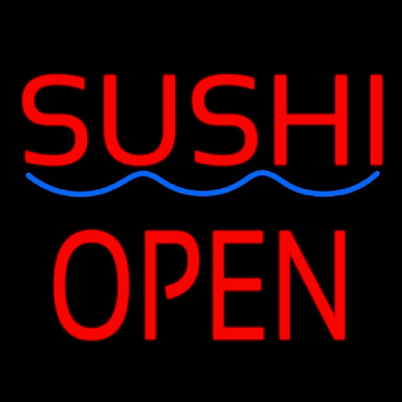 Red Sushi Block Open Blue Curve Leuchtreklame