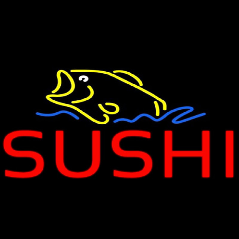 Red Sushi With Fish Logo Leuchtreklame