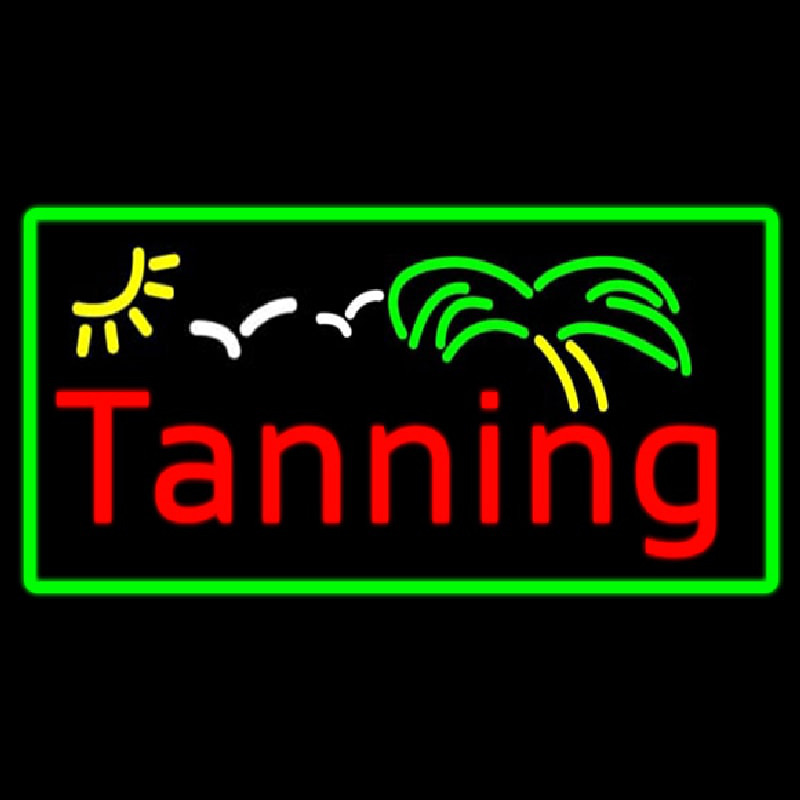 Red Tanning Palm Tree With Green Border Leuchtreklame