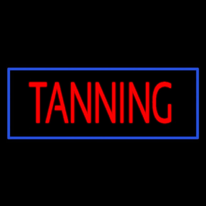 Red Tanning With Blue Border Leuchtreklame