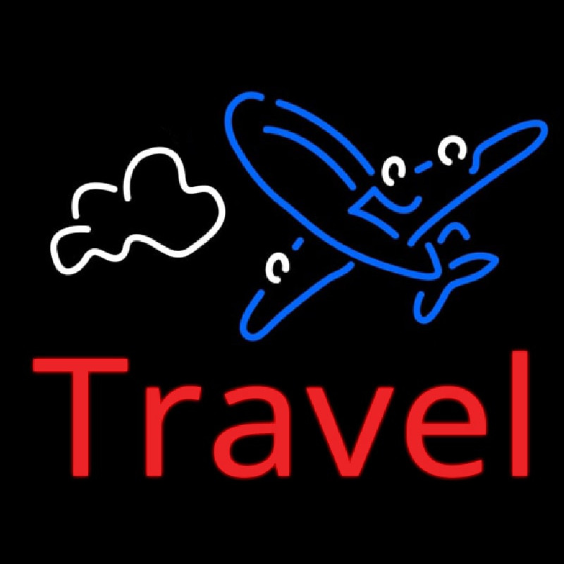 Red Travel Blue Aeroplane Leuchtreklame