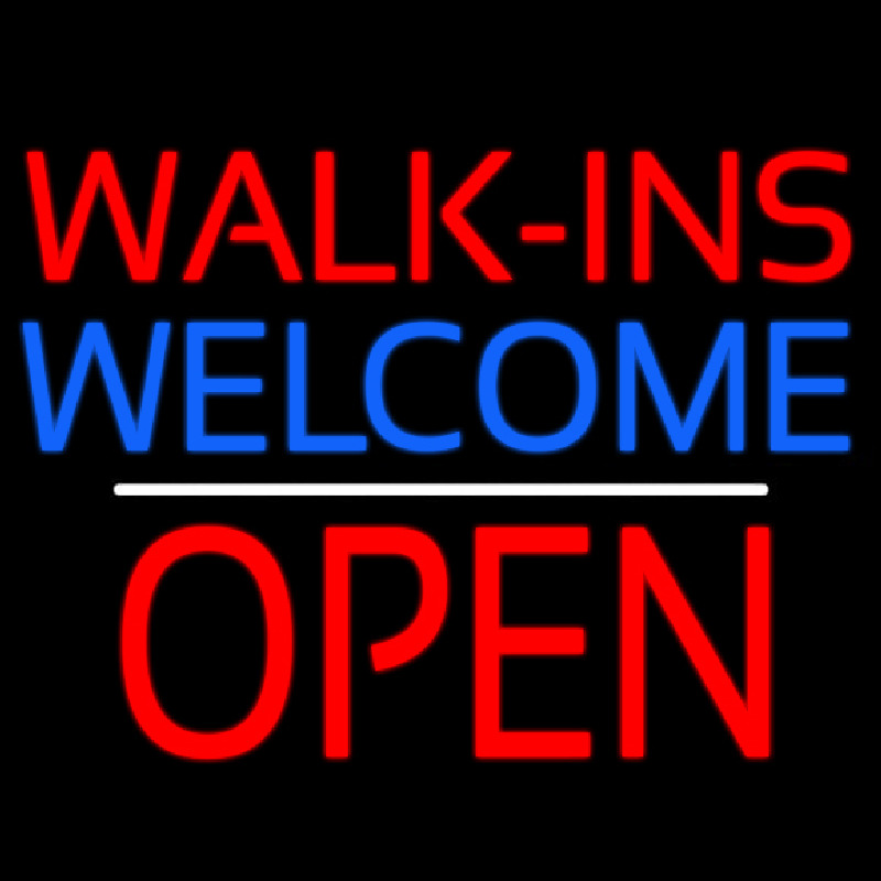 Red Walk Ins Welcome Open White Line Leuchtreklame