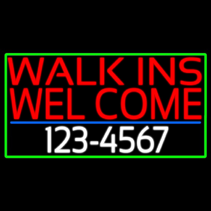 Red Walk Ins Welcome With Phone Number Leuchtreklame