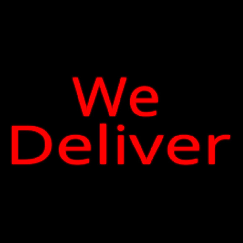 Red We Deliver Cursive Leuchtreklame