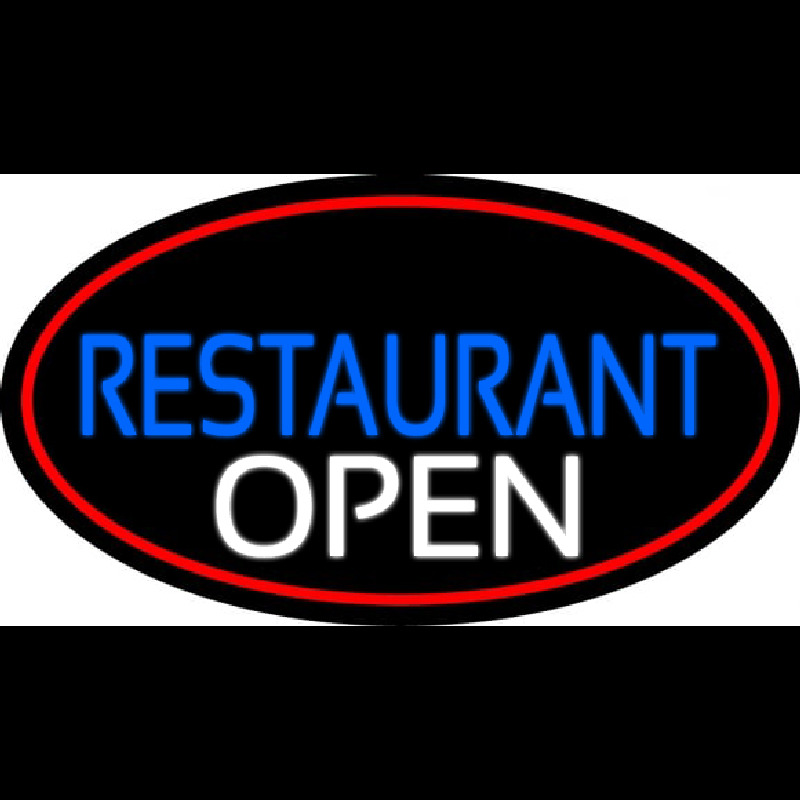 Restaurant Open Oval With Red Border Leuchtreklame
