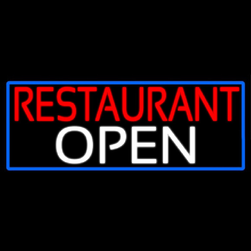 Restaurant Open With Blue Border Leuchtreklame