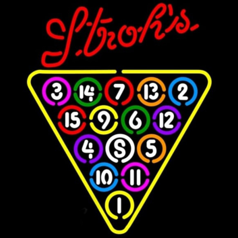 Strohs 15 Ball Billiards Pool Beer Sign Leuchtreklame