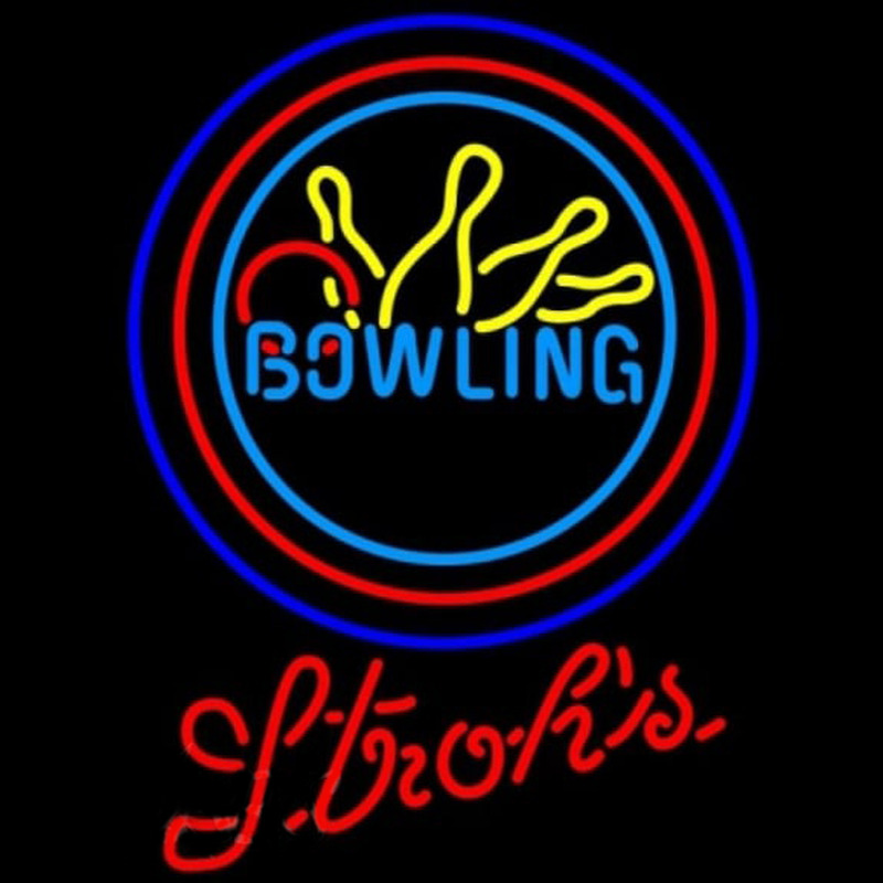 Strohs Bowling Yellow Blue Beer Sign Leuchtreklame
