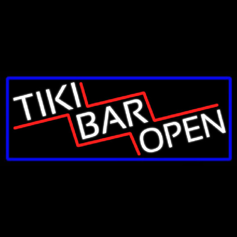 Tiki Bar Open With Blue Border Real Neon Glass Tube Leuchtreklame