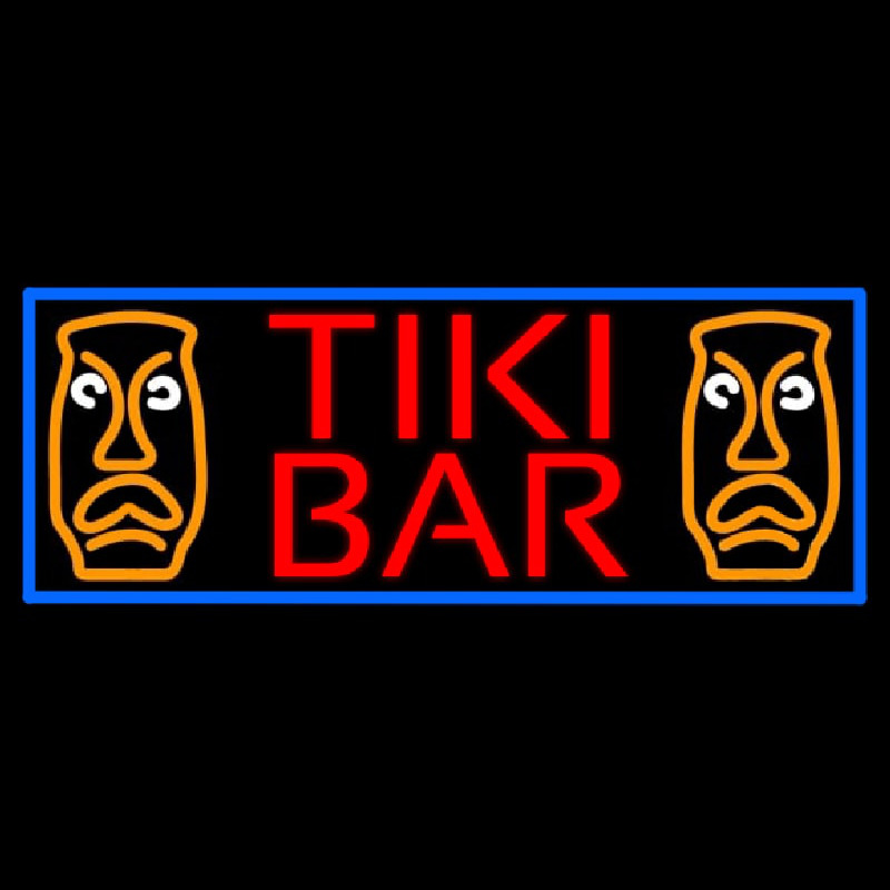 Tiki Bar Sculpture With Blue Border Leuchtreklame