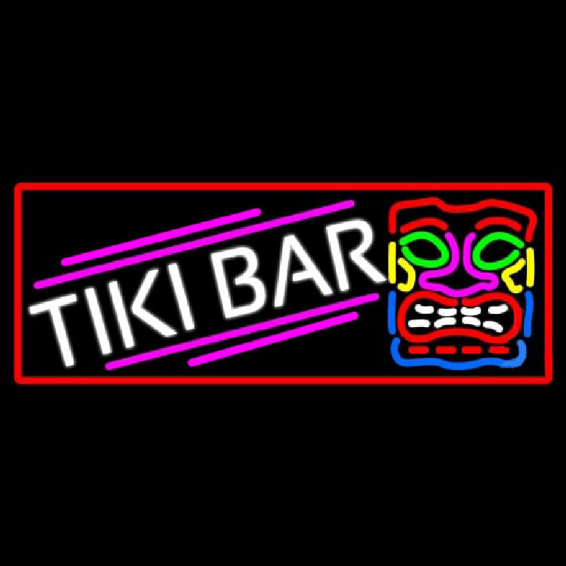 Tiki Bar Sculpture With Red Border Leuchtreklame