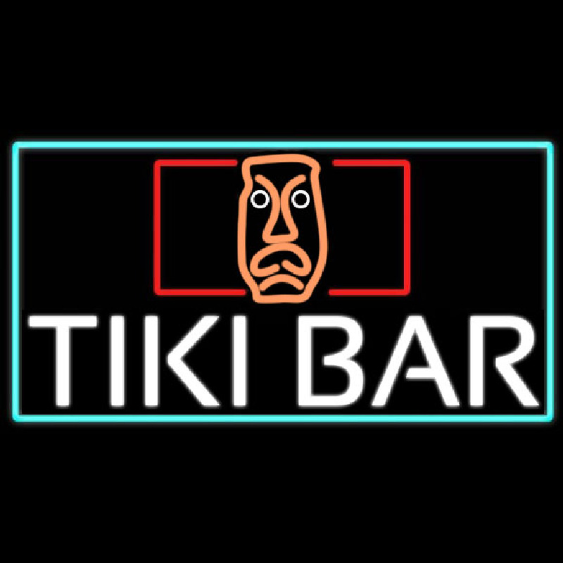 Tiki Bar Sculpture With Turquoise Border Real Neon Glass Tube Leuchtreklame