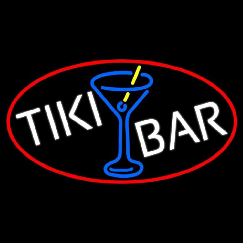 Tiki Bar Wine Glass Oval With Red Border Leuchtreklame