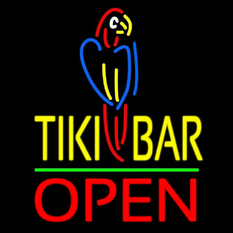 Tiki Bar With Parrot Open Leuchtreklame