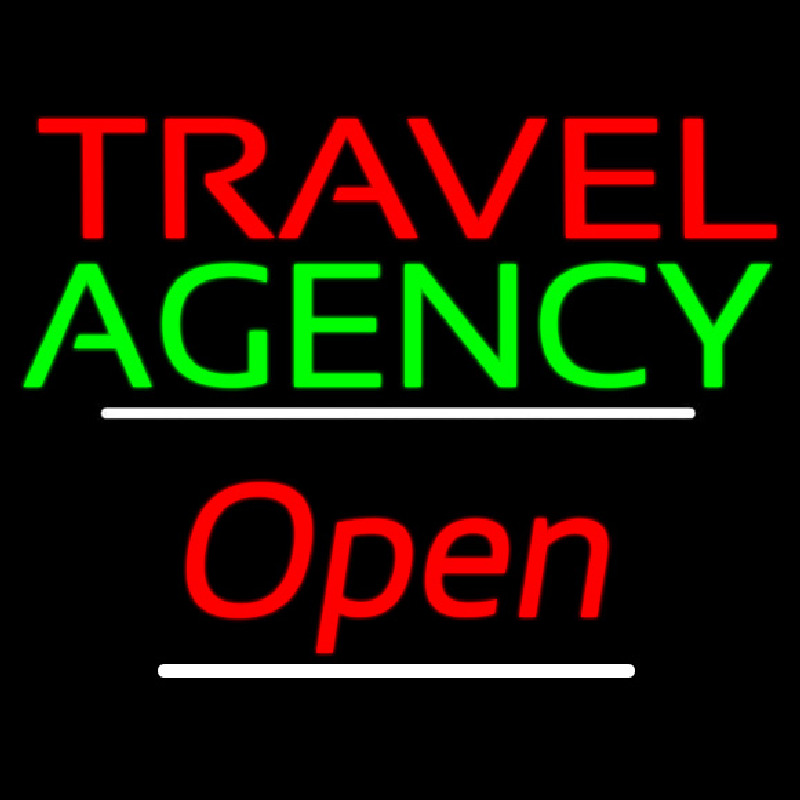 Travel Agency Open White Line Leuchtreklame