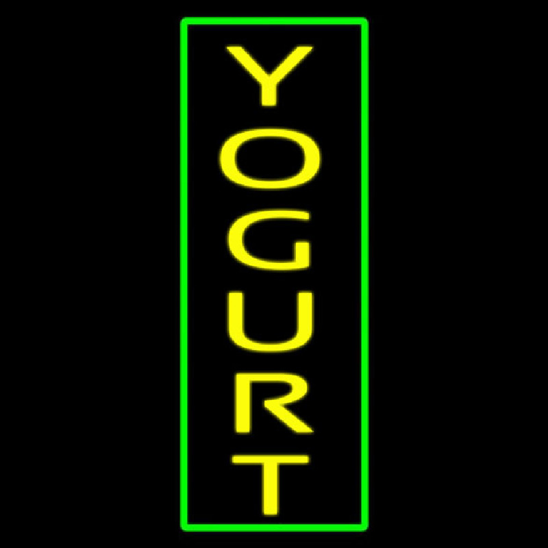 Vertical Yellow Yogurt With Green Border Leuchtreklame
