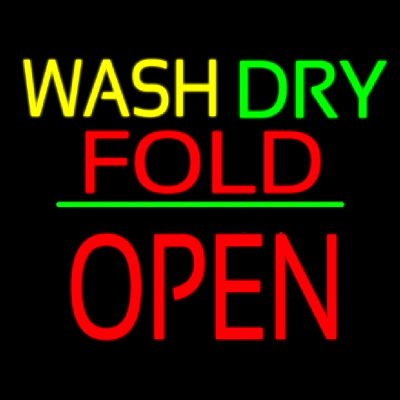 Wash Dry Fold Block Open Green Line Leuchtreklame