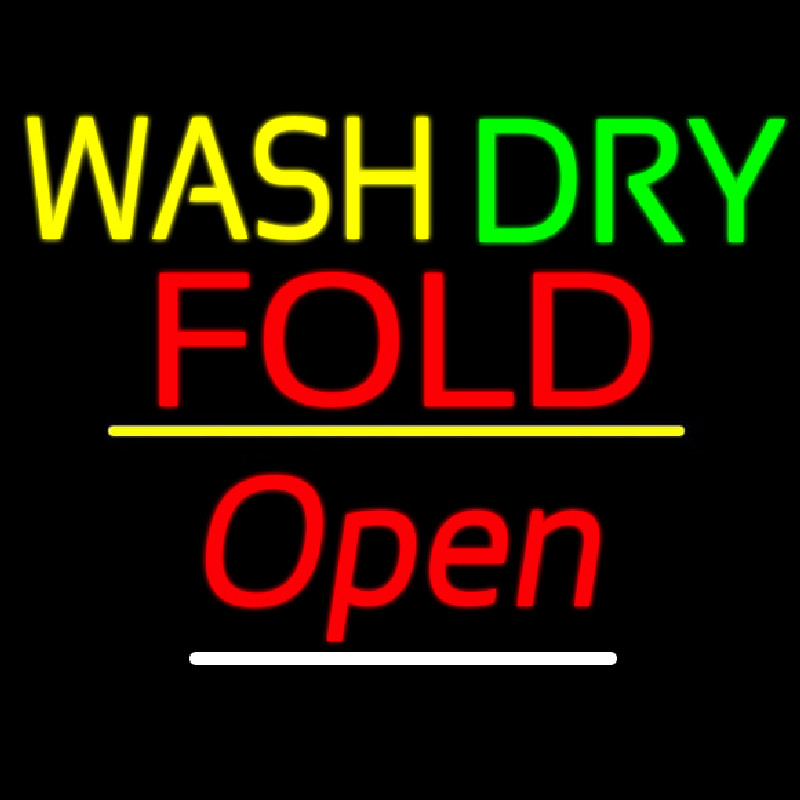 Wash Dry Fold Open Yellow Line Leuchtreklame