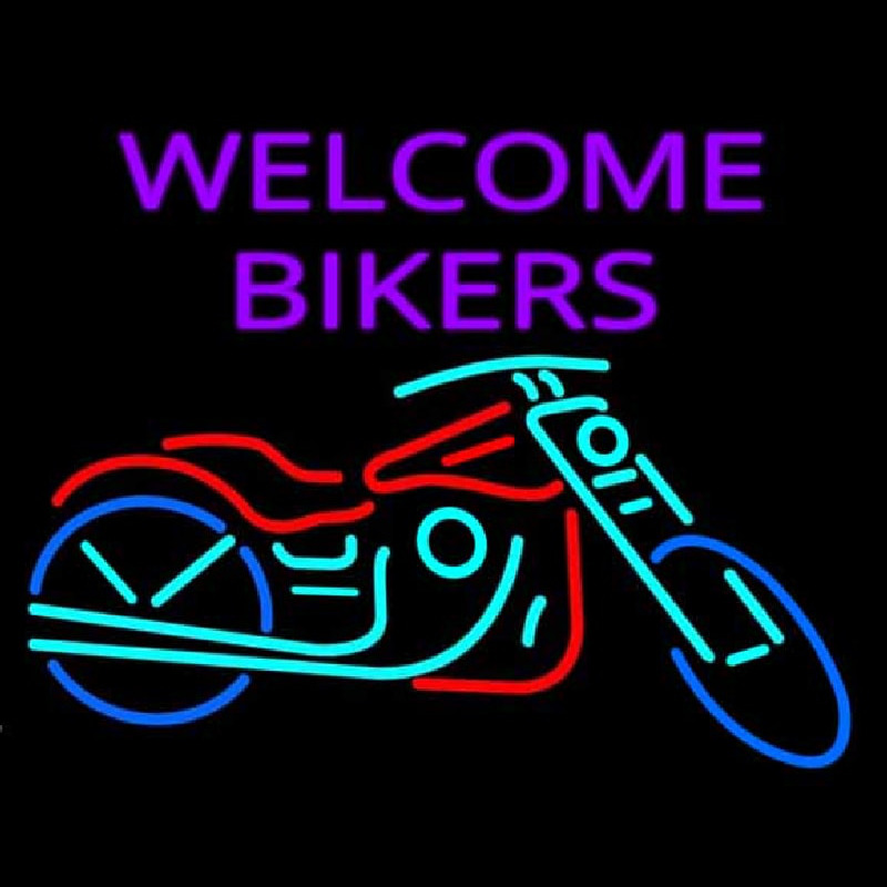Welcome Bikers With Bike Leuchtreklame