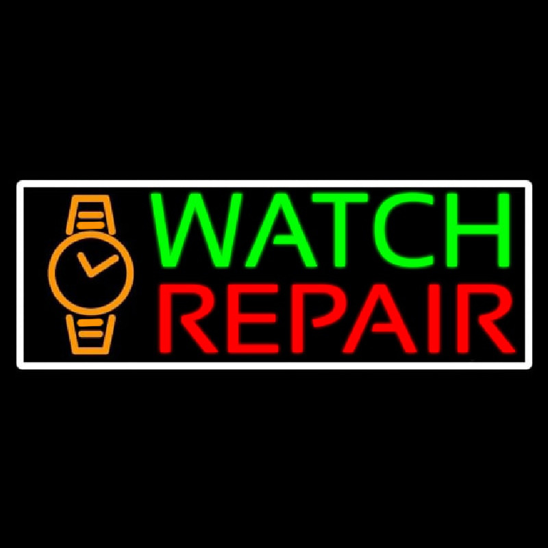 White Border Watch Repair With Logo Leuchtreklame