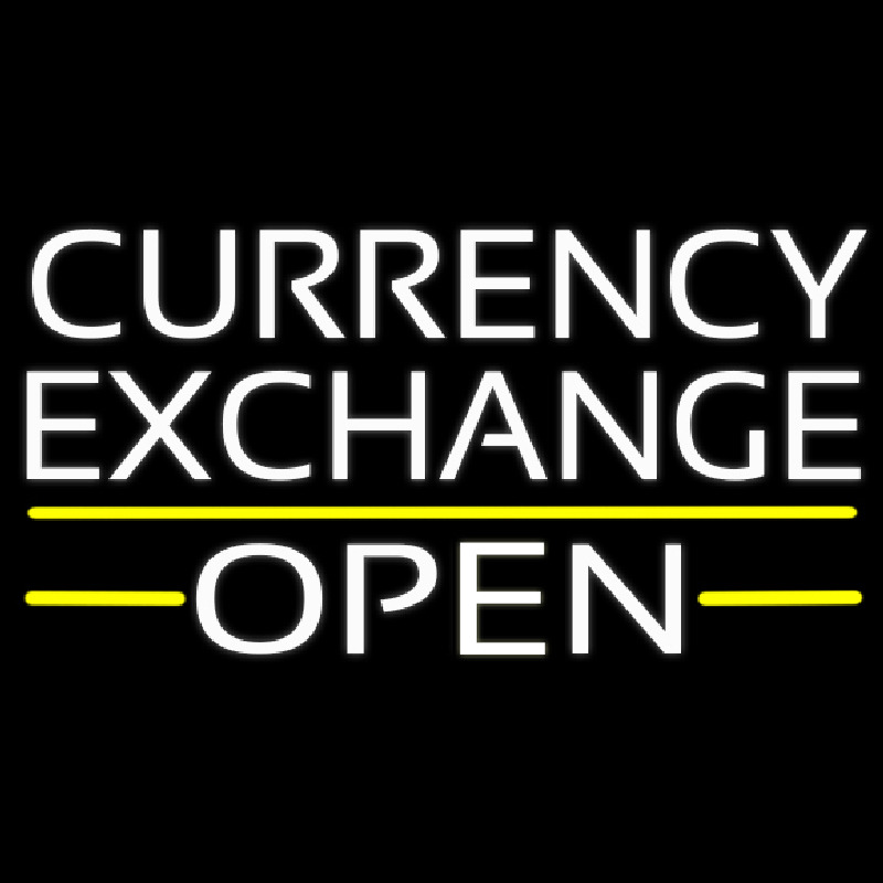 White Currency E change Open Leuchtreklame