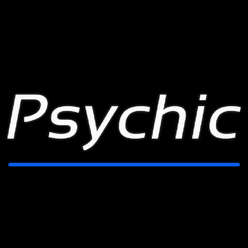 White Cursive Psychic Blue Line Leuchtreklame