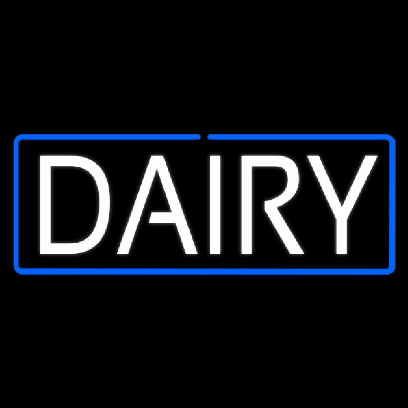 White Dairy With Blue Border Leuchtreklame