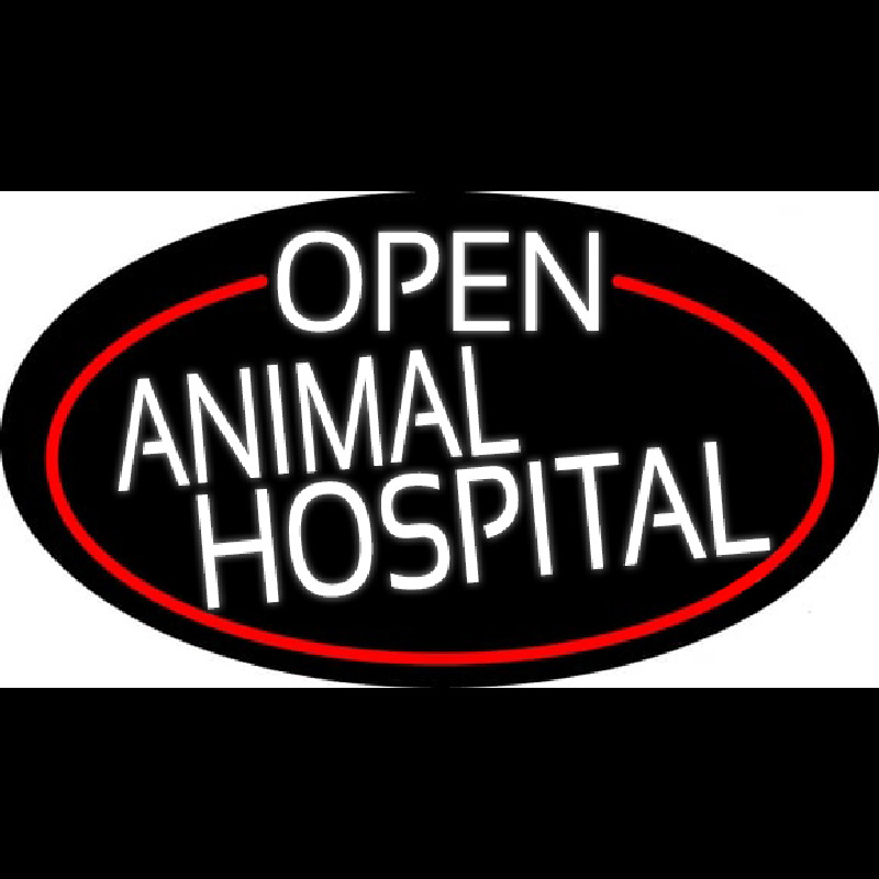 White Open Animal Hospital Oval With Red Border Leuchtreklame