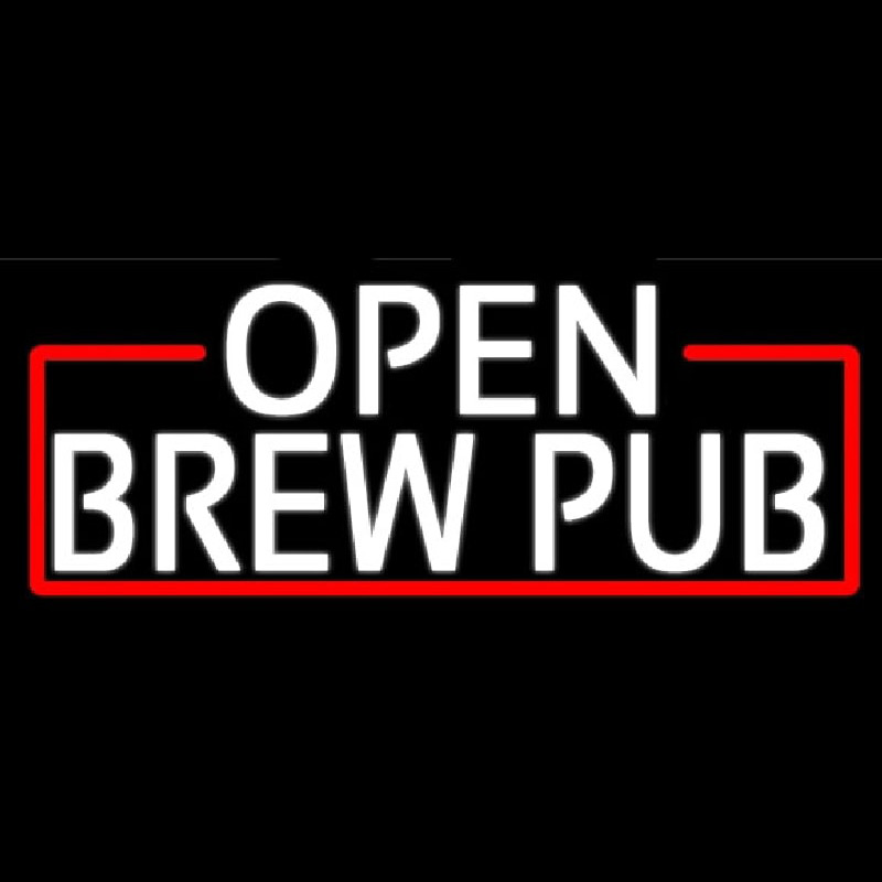 White Open Brew Pub With Red Border Leuchtreklame