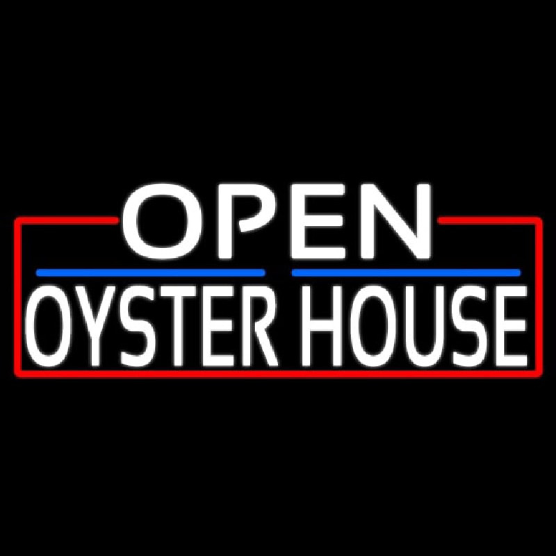 White Open Oyster House With Red Border Leuchtreklame