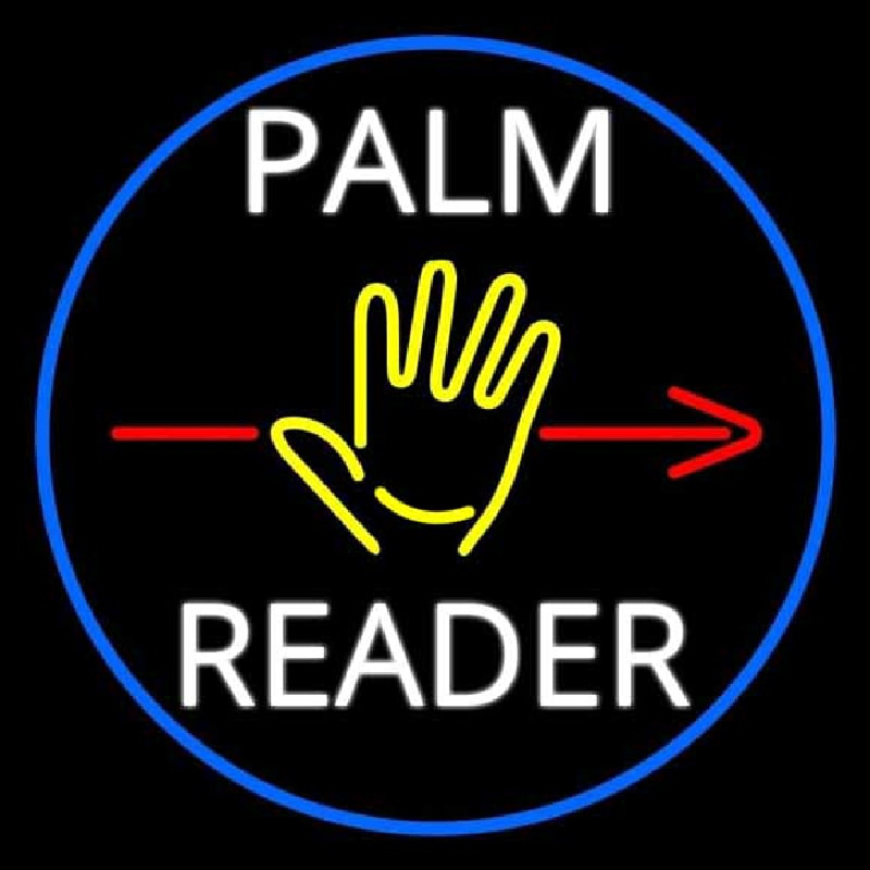 White Palm Reader Red Arrow Blue Border Leuchtreklame