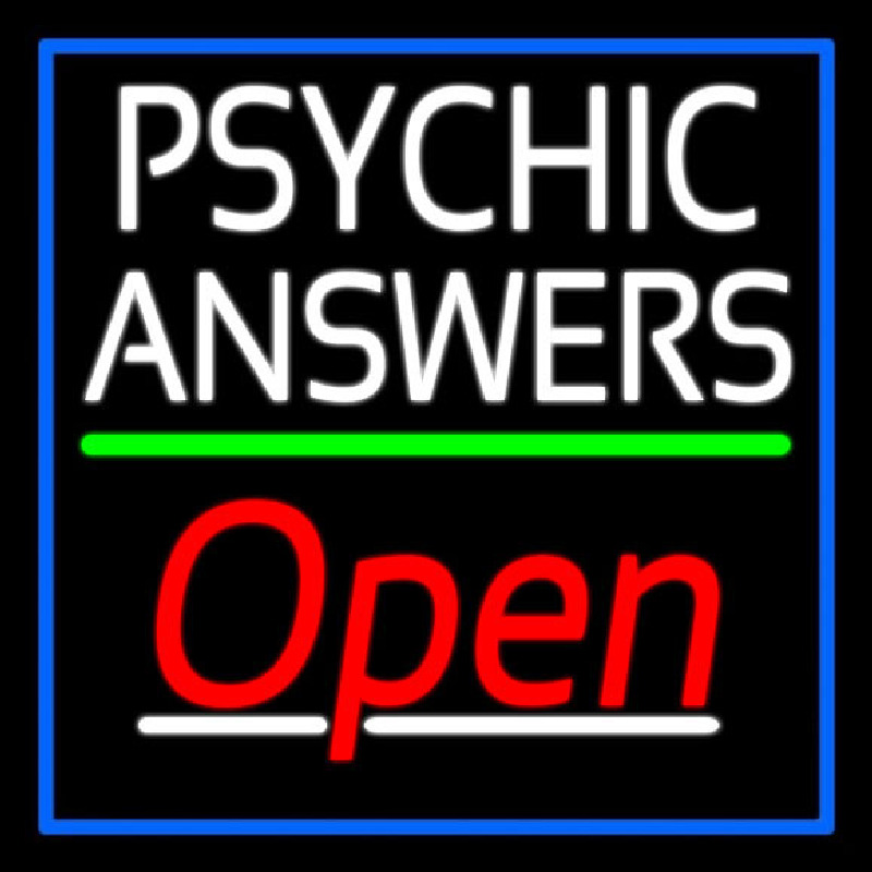 White Psychic Answers Red Open Green Line Blue Border Leuchtreklame
