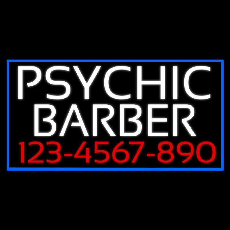 White Psychic Barber With Phone Number Leuchtreklame