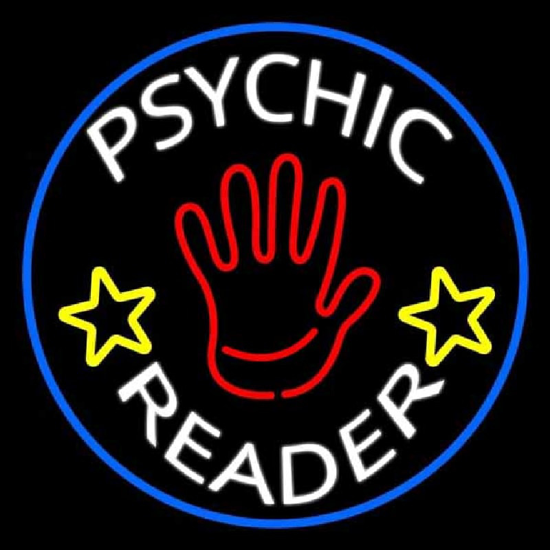 White Psychic Reader With Red Palm Blue Circle Leuchtreklame