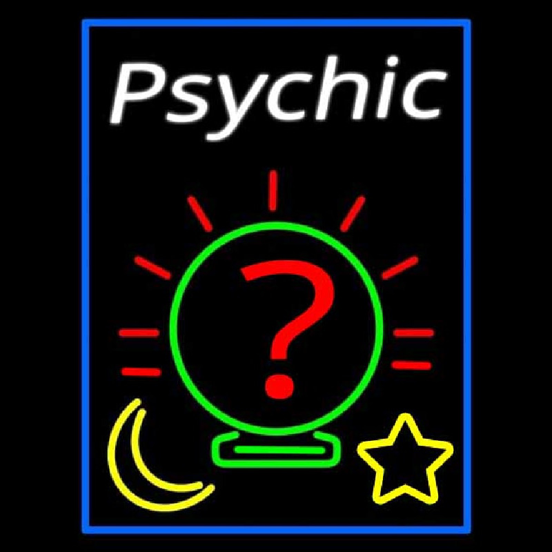 White Psychic With Blue Border Leuchtreklame