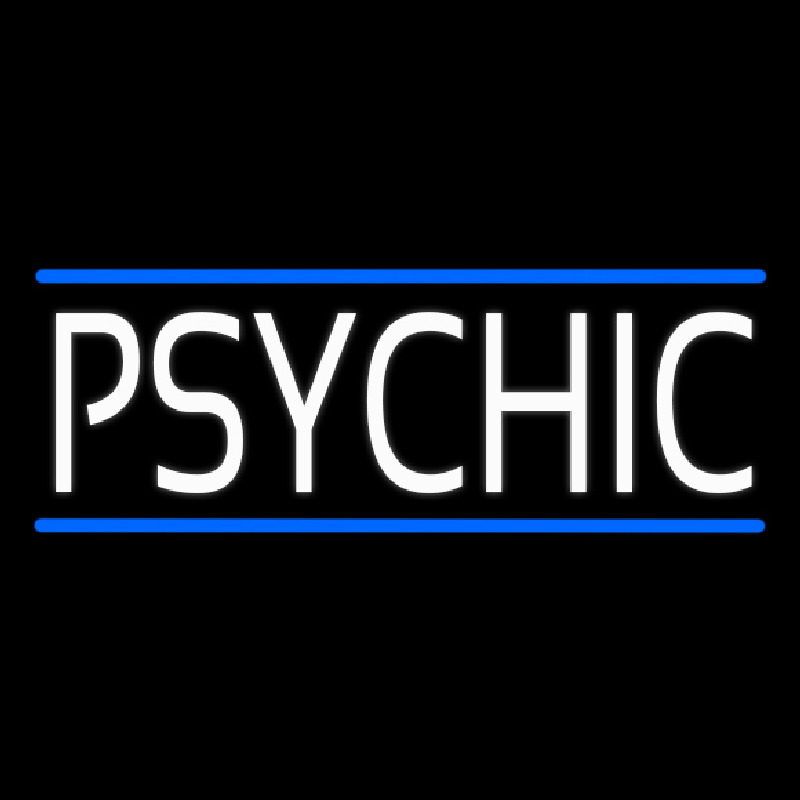 White Psychic With Blue Line Leuchtreklame