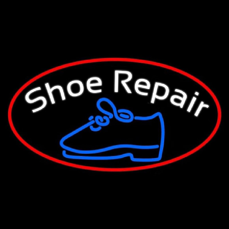 White Shoe Repair With Border Leuchtreklame