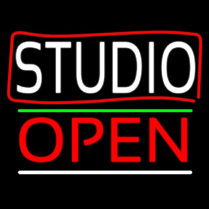 White Studio With Border Open 3 Leuchtreklame
