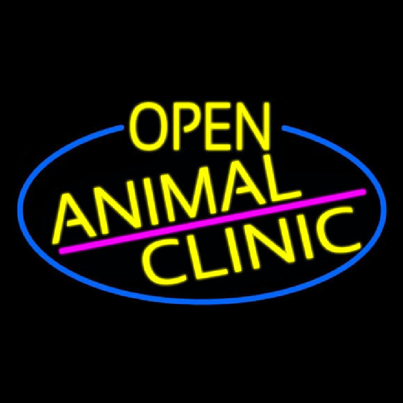 Yellow Animal Clinic Oval With Blue Border Leuchtreklame