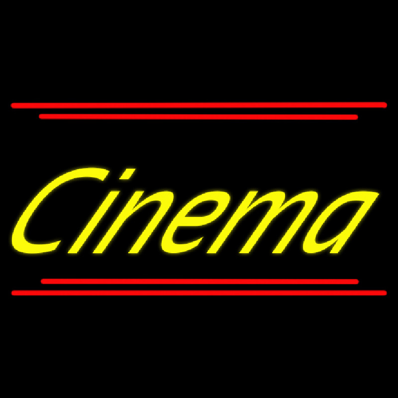 Yellow Cursive Cinema With Line Leuchtreklame