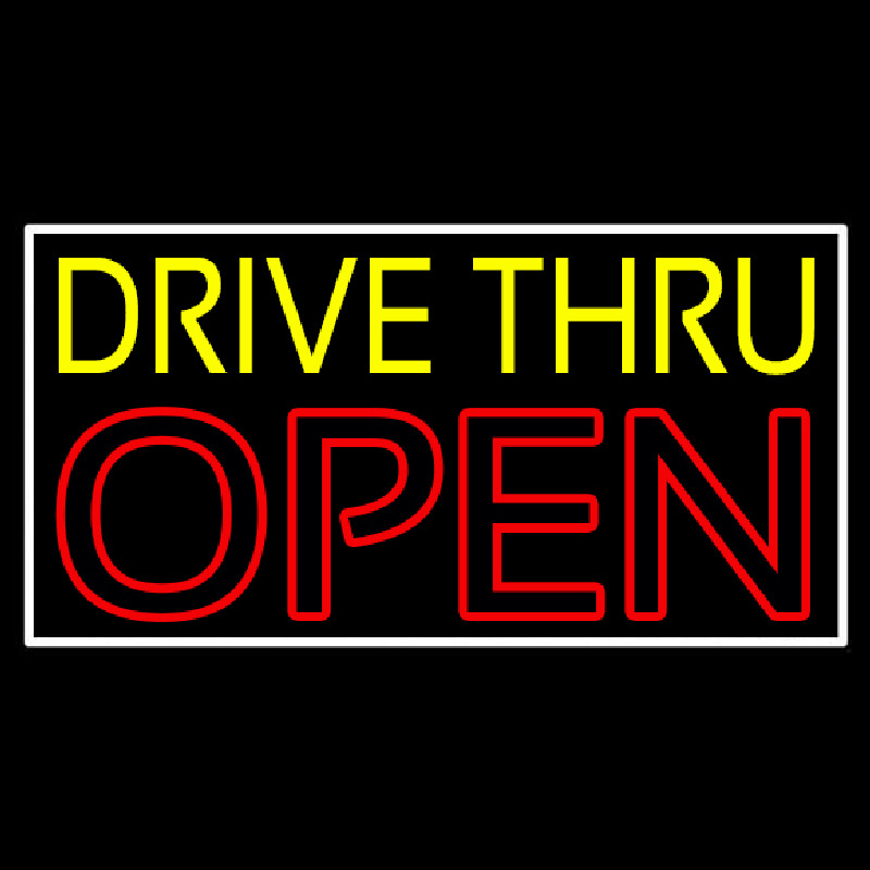 Yellow Drive Thru Open Red Leuchtreklame