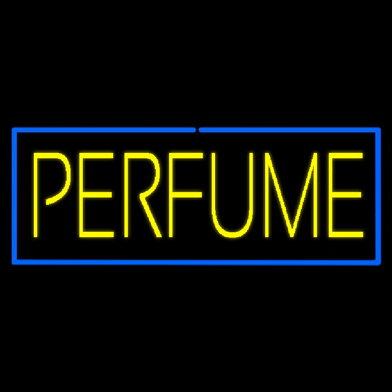 Yellow Perfume With Blue Border Leuchtreklame