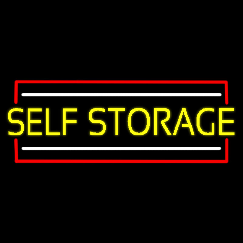 Yellow Self Storage Block With White Line Leuchtreklame