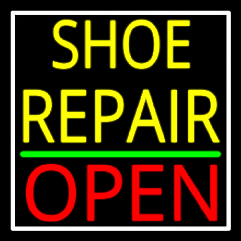 Yellow Shoe Repair Open With Border Leuchtreklame