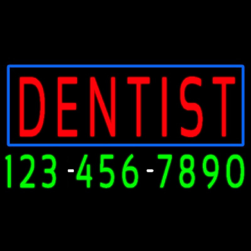 Red Dentist Blue Border With Phone Number Leuchtreklame