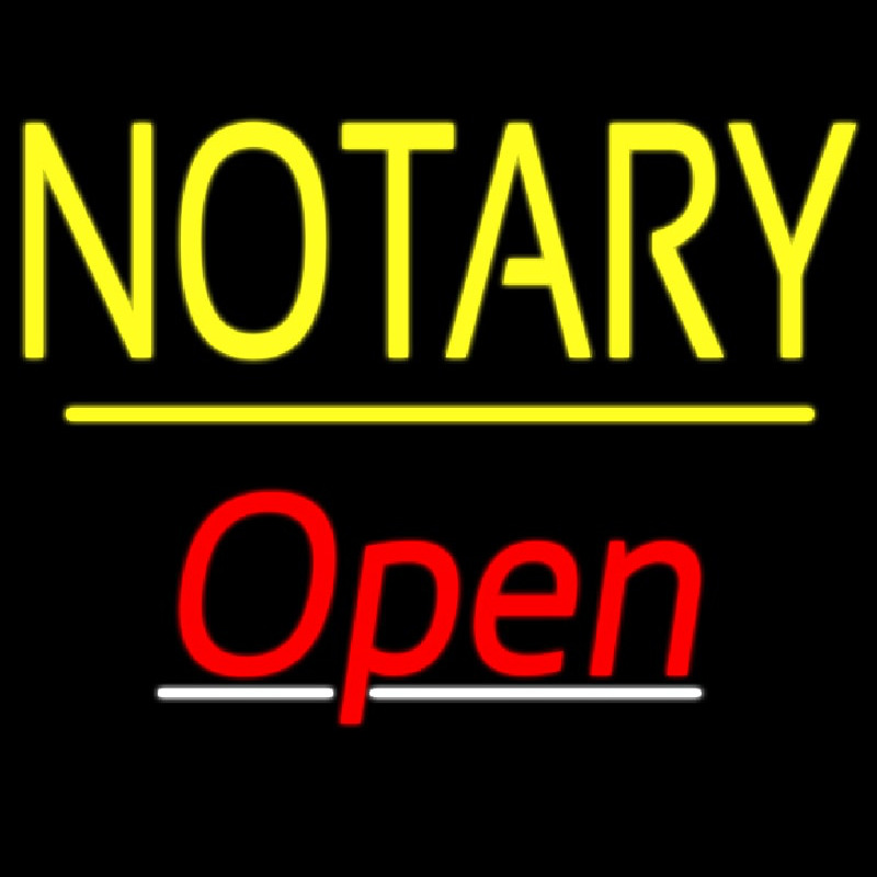 Notary Open Yellow Line Leuchtreklame