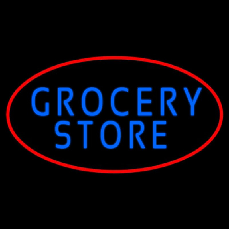 Blue Grocery Store With Red Oval Leuchtreklame