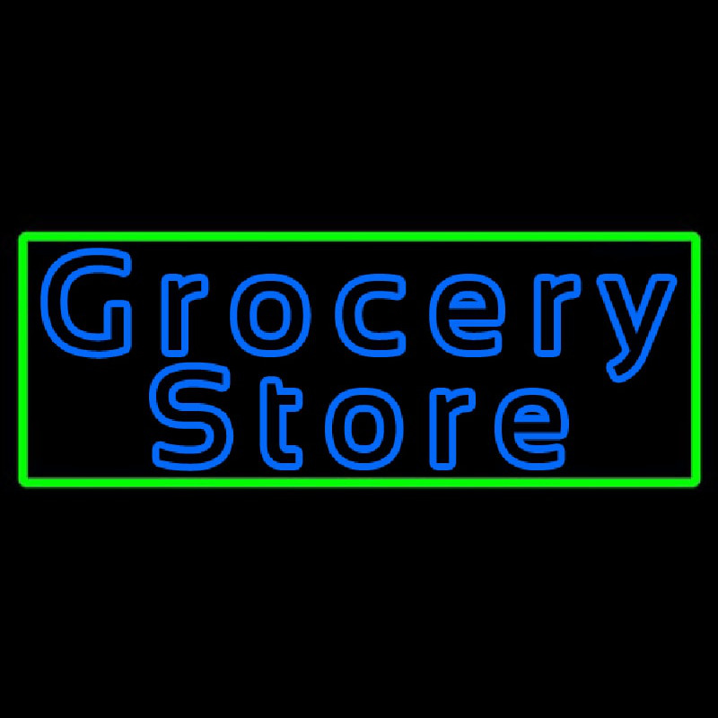 Blue Grocery Store With Green Border Leuchtreklame