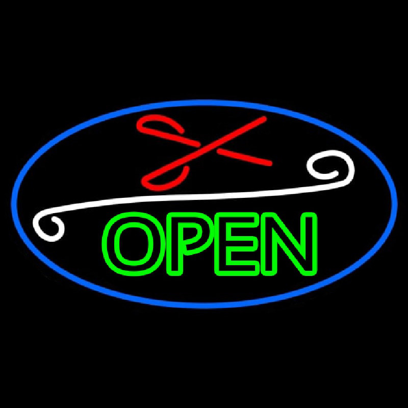 Green Open With Scissor Leuchtreklame