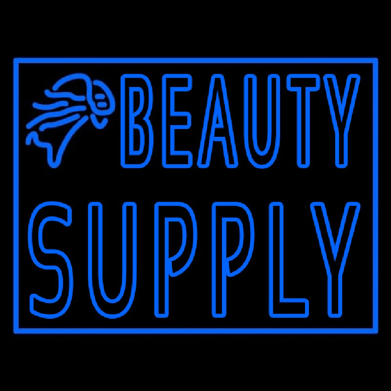 Double Stroke Blue Beauty Supply Leuchtreklame